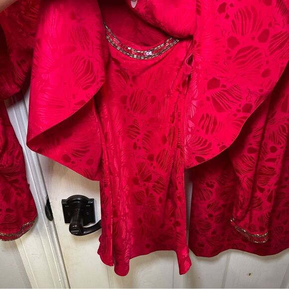 Vintage Elegant 3pc Women Red Vibrant Suit Beaded Sequined Details - Picture 7 of 16